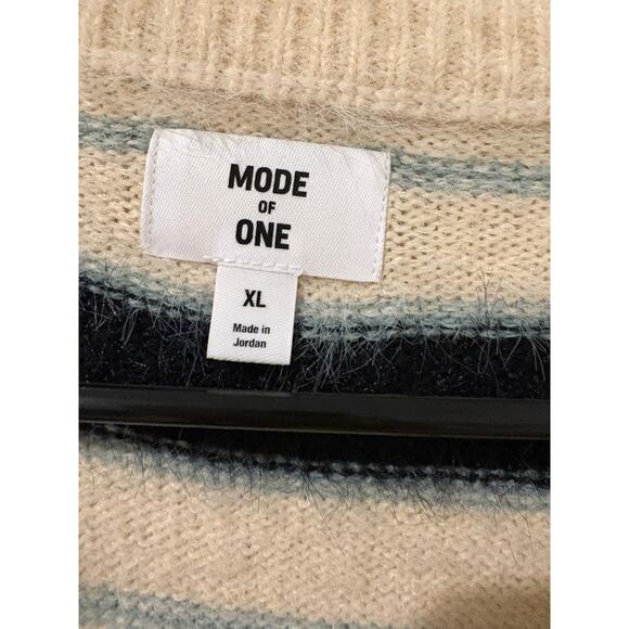 Mode Of Ones Mens Cozy Cream and Blue Striped Sweater Size XL - Picture 4 of 5